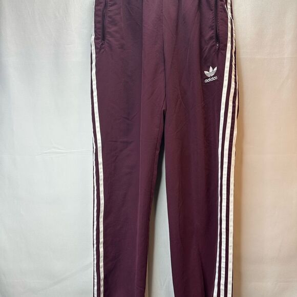 Adidas Burgundy Joggers with Classic White Stripe Size M - Picture 2 of 10